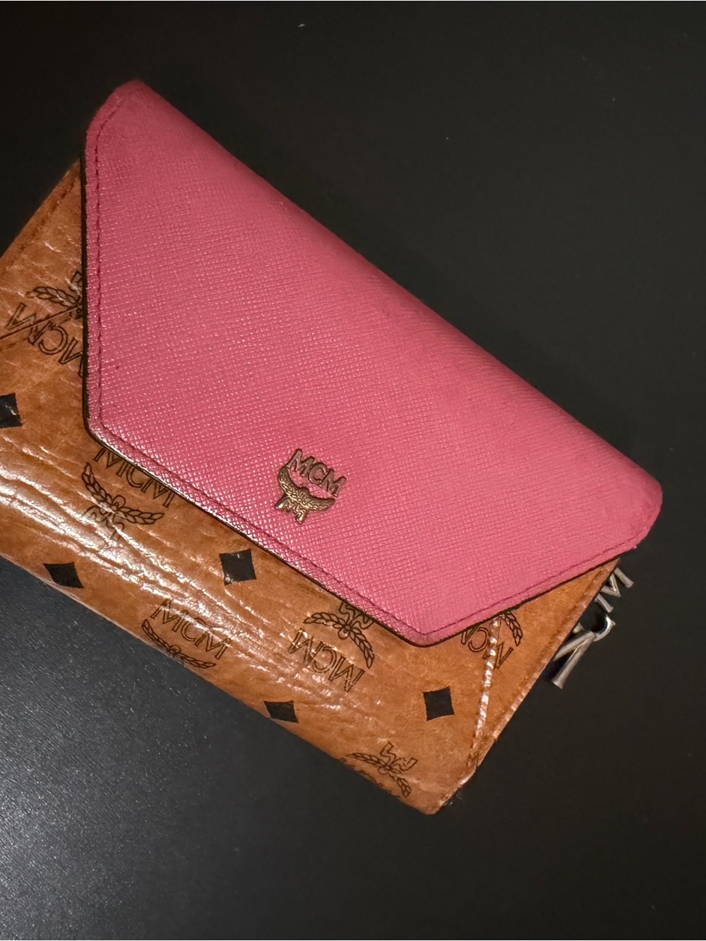 MCM Pink Flap Cognac Monogram Continental Wallet